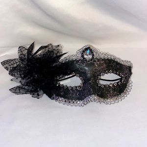 ADULT Masquerade Mask with black lace and silver embellishments-